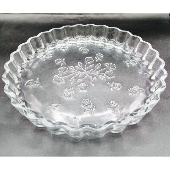 Quiche Pie Plate Anchor Hocking Vintage 10" Glass Dish Pattern Scalloped Edge - Picture 5 of 16